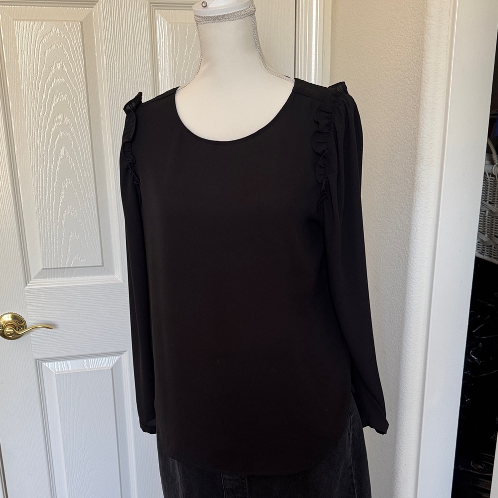 LOFT Black Ruffle Sleeve Blouse
